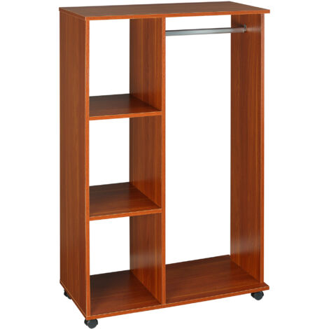 Homcom – Armoire penderie mobile en panneaux de particules – Coloris chêne moyen – Dimensions 80L x 40l x 128H cm – Avec étagère et 4 roues