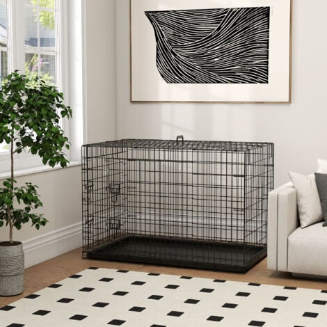 Cage caisse de transport pliante pour chien en métal noir 106 x 71 x 76 cm
