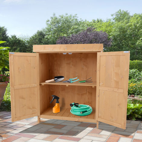 Armoire de jardin sur pied double porte étagère et toit bitumé relevable dim. 74L x 43l x 88H cm bois sapin