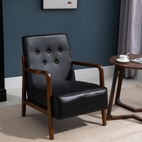 Fauteuil Lounge Chesterfield Assise Dossier Ergonomique 5 Boutons Structure Bois Massif Hevea Revetement P U Noir