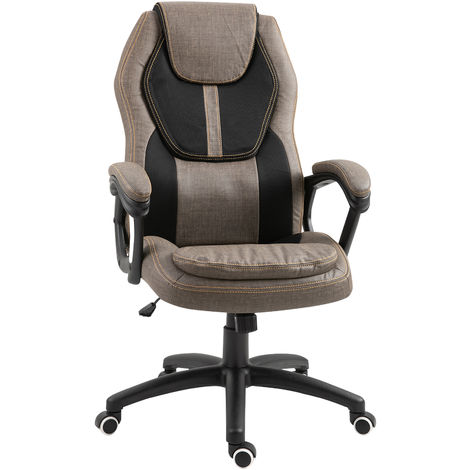 HOMCOM Fauteuil de bureau chaise de bureau hauteur réglable roulettes  pivotant 360° tissu chanvre 69L x 66l x 89,5-97H cm beige