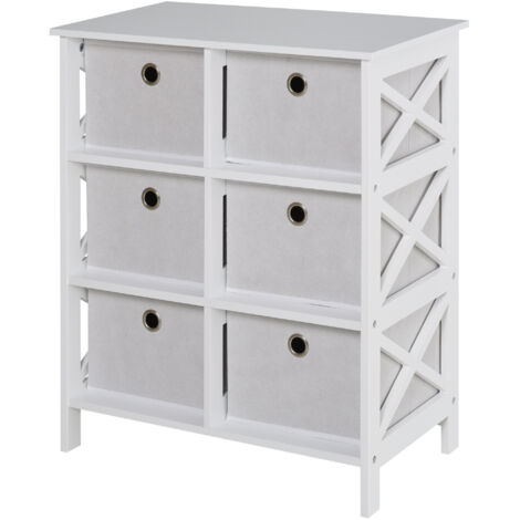 Homcom – Commode contemporaine bicolore blanc gris clair – 6 tiroirs spacieux – Structure en MDF classe E1 – Dimensions 64,5L x 37,5l x 76H cm (1/5)