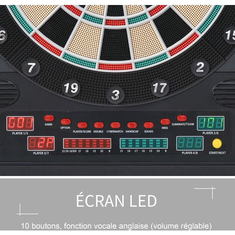 Homcom Cible jeu de flechettes electronique professionnel adaptateur 27 jeux  jusqu'à 8 joueurs LED haut-parleur noir 