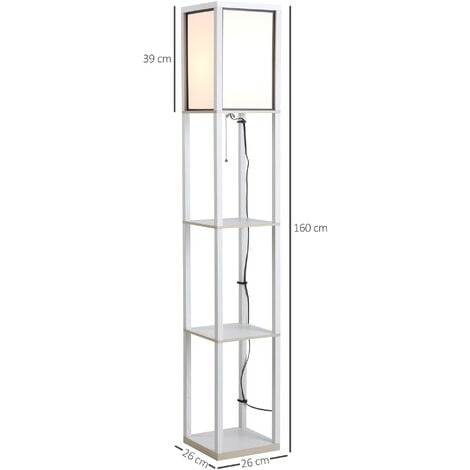Lampadaire étagère lampe étagère 26L x 26l x 160H cm 3 étagères 4 niveaux MDF blanc