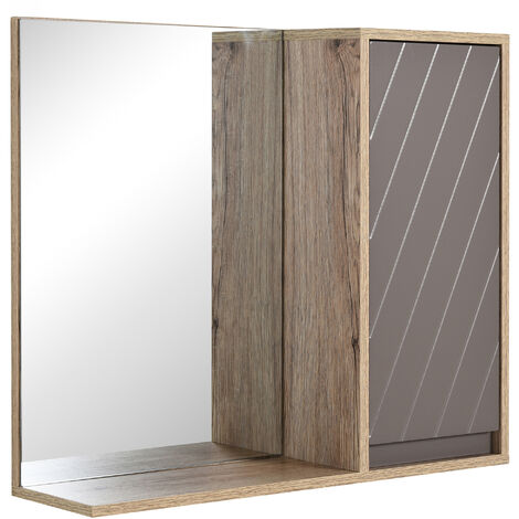 Homcom – Miroir simple de salle de bain avec étagère et placard – Système de fixation intégré – MDF et panneaux de particules classe E1 – Dimensions 57x14,2x49,2 cm (1/5)