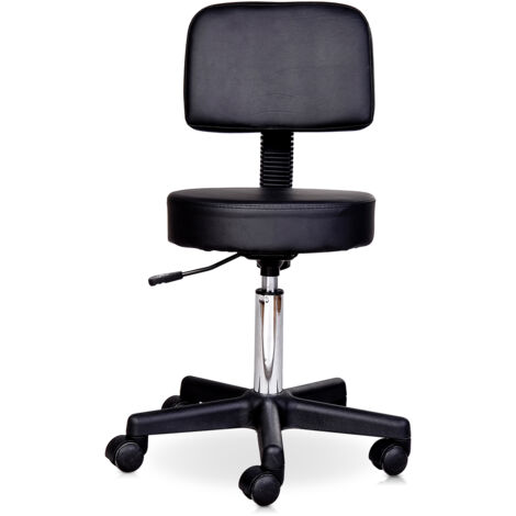 Homcom – Tabouret de massage à roulettes réglable 43-55 cm – Dossier ergonomique – Charge max 130 kg – Revêtement synthétique PU noir