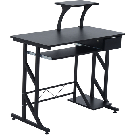 HOMCOM Bureau informatique table ordinateur multi-rangements avec tiroirs  clavier étagère coulissante support imprimante espace unité centrale  panneaux particules 120 x 55 x 85 cm noir 85cm