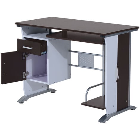 Bureau informatique design 100L x 52l x 75h cm brun noir et blanc
