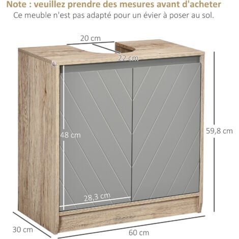 Meuble salle de bain - meuble sous-vasque - placard 2 portes avec étagère - dim. 60L x 30l x 59H cm - panneaux particules chêne clair gris