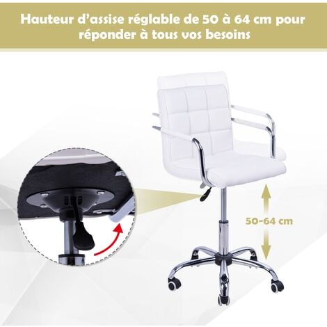 Chaise de bureau fauteuil manager pivotant hauteur réglable revêtement synthétique capitonné blanc
