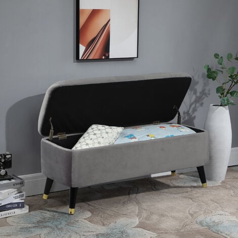 Banc coffre de rangement 2 en 1 velours capitonné bleu roi