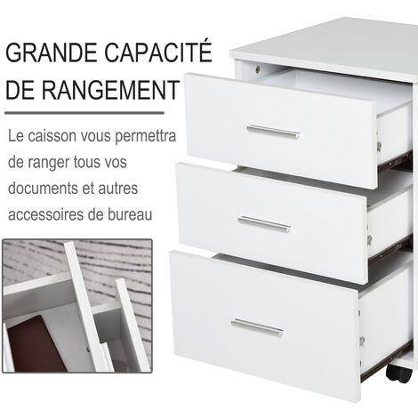 Caisson 2 Tiroirs Sur Roulettes Rangement Bureau Mobile Pour Documents  Format A4 Clas à Prix Carrefour