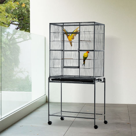 PAWHUT Cage à oiseaux avec séparation mangeoire et perchoir 95L x