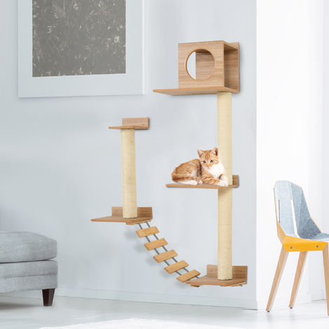 Mur D Escalade Pour Chat Arbre A Chat Design Mural Griffoir Sisal Naturel Passerelle Plateformes Bois