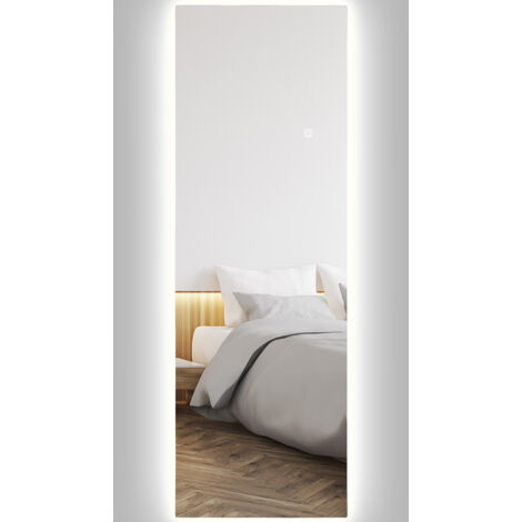 Homcom – Miroir mural LED pleine longueur 120 x 40 cm – Verre trempé incassable – 3 couleurs de lumière réglables – Design rectangulaire sans cadre