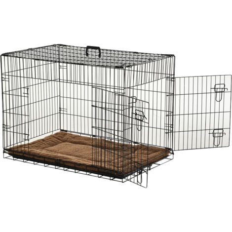Cage caisse de transport pliante pour chien poignée, plateau amovible, coussin fourni 92 x 57 x 62,5 cm