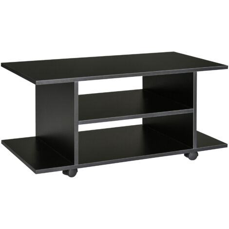 Homcom – Meuble TV bas noir à roulettes – Panneaux de particules E1 – Dimensions 80L x 40l x 40H cm – Charge max 15 Kg – Montage facile (1/5)