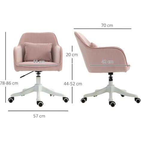 Chaise de bureau velours fauteuil bureau massant coussin lombaire intégré hauteur réglable pivotante 360° rose poudré