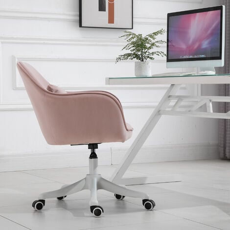Chaise de bureau velours fauteuil bureau massant coussin lombaire intégré hauteur réglable pivotante 360° rose poudré