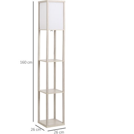 HOMCOM Lampadaire étagère Lampe étagère 26L x 26l x 160H cm 3 étagères 4  Niveaux MDF Blanc : : Luminaires et Éclairage