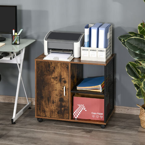 HOMCOM Caisson de bureau mobile en bois caisson de rangement imprimante  armoire à porte et 2 étagères idéal pour bureau à domicile salon 70 x 40 x  65 5 cm brun et noir
