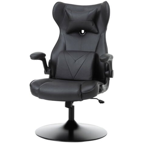 Vinsetto Fauteuil gaming fauteuil de bureau gaming base ronde métal pivotante 360° hauteur réglable coussins intégrés revêtement synthétique noir