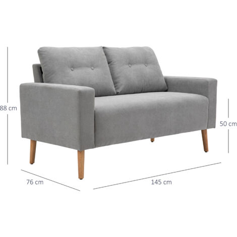 Canapé 2 places design scandinave dim. 145L x 76l x 88H cm pieds bois massif tissu gris clair