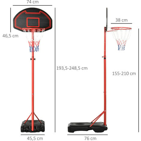 COSTWAY Panier de Basket sur Pied-Hauteur Réglable 178-208cm-Base de  Lestage sur Roulettes en Acier PE