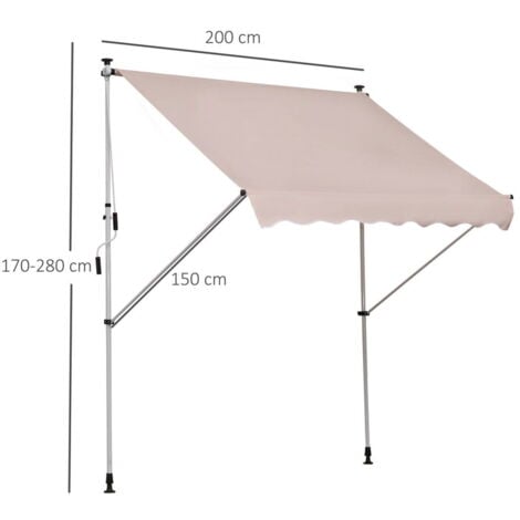 Store banne manuel rétractable 2L x 1,5l x 1,7-2,8H m inclinaison réglable installation rapide métal alu polyester beige