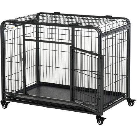 Cage pour chien pliable cage de transport sur roulettes 2 portes  verrouillables plateau amovible dim. 94L