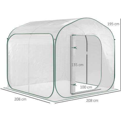 Serre pop-up - serre de jardin pop-up - porte zippée enroulable - dim. 2,08L x 2,08l x 1,95H m - sac transport inclus - PE blanc vert