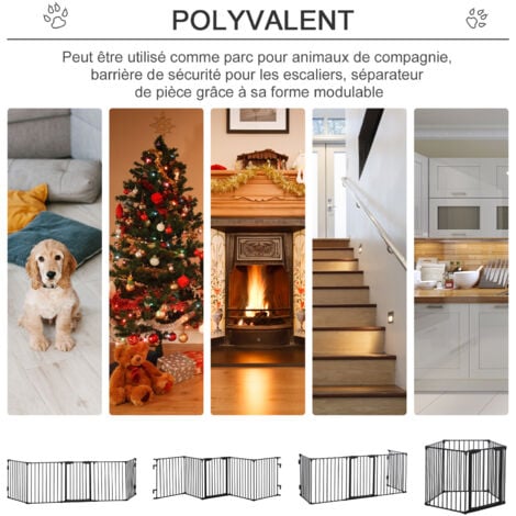 Barrière de sécurité parc enclos chien modulable pliable porte verrouillable intégrée 5 panneaux en métal 300L max. x 74,5H cm métal PP noir