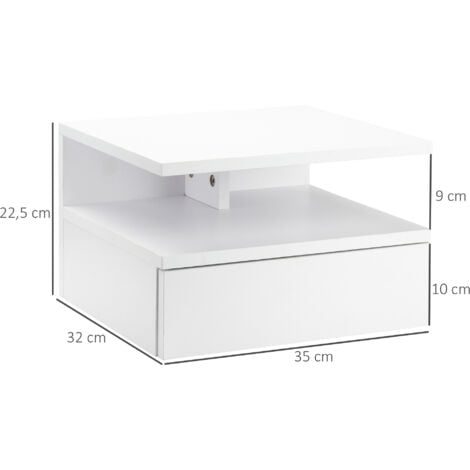 Lot de 2 tables de chevet murales - lot de 2 tables de nuit - tiroir coulissant, niche et plateau - panneau particules blanc