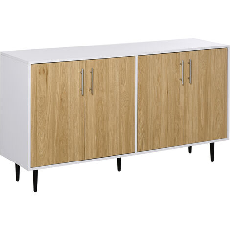 Buffet meuble de rangement 2 placards 2 portes avec étagères réglables blanc chêne clair