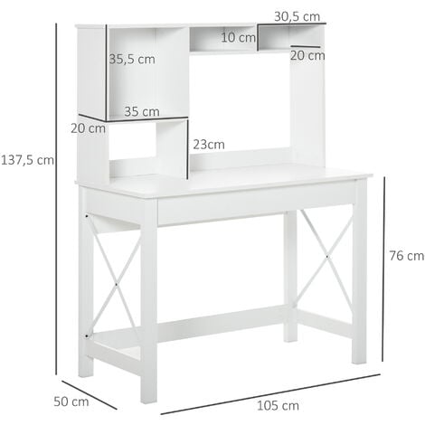 Bureau bibliothèque 2 en 1 - 3 niches 4 espaces de rangement - panneaux particules métal blanc