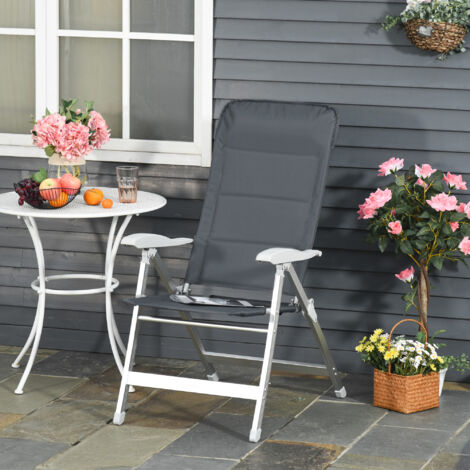 Chaise Jardin Pliante Outsunny - Dossier Haut Réglable 7 Positions, Accoudoirs, Aluminium, Gris