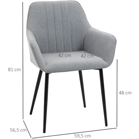 Chaises de visiteur design scandinave - lot de 2 chaises - pieds effilés métal noir - assise dossier accoudoirs ergonomiques lin gris