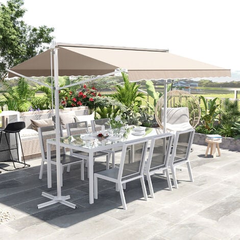 Store double pente manuel rétractable inclinaison réglable acier époxy blanc polyester imperméabilisé anti-UV beige dim. 3L x 2,95l x 2,6H m