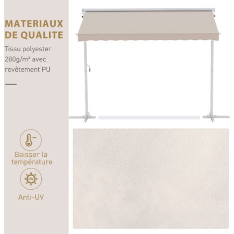 Store double pente manuel rétractable inclinaison réglable acier époxy blanc polyester imperméabilisé anti-UV beige dim. 3L x 2,95l x 2,6H m