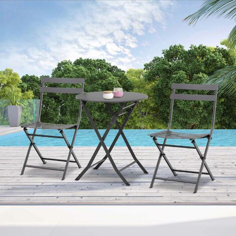 OUTSUNNY Salon de jardin bistro pliable - table ronde Ø 60 cm avec 2 chaises  pliantes - métal thermolaqué gris pas cher 