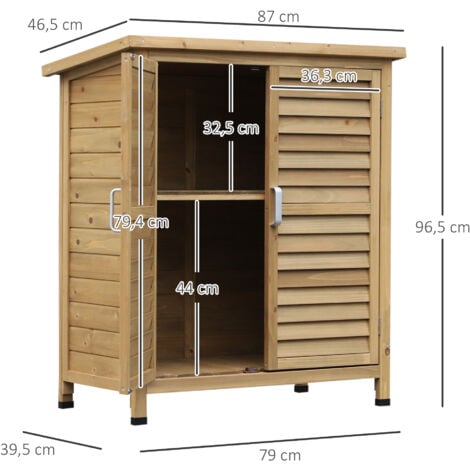 Armoire de jardin abri jardin remise pour outils sur pied dim. 87L x 46l x 96H cm étagère portes persiennes toit bitumé bois sapin autoclave vert