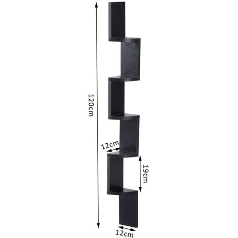 HOMCOM Étagère d'angle design contemporain zig zag 5 niveaux 12L × 12l × 120H cm noire
