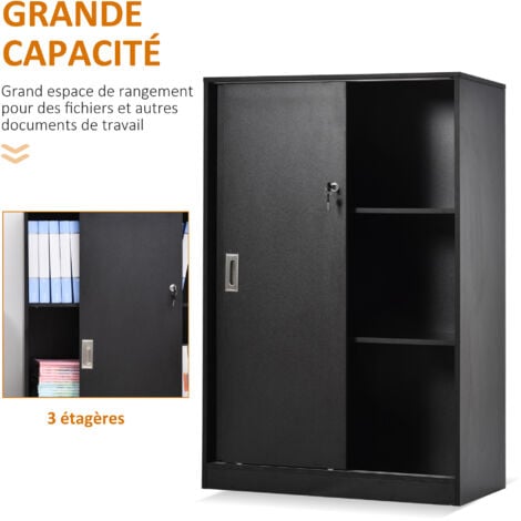 Armoire de bureau 2 portes coulissantes verrouillables dim. 80L x 40l x 120H cm 2 étagères panneaux particules noir