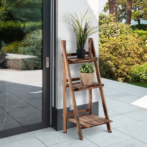 Etagère échelle à fleurs 3 niveaux pliable bois de sapin 40 x 37 x 93 cm charge max. 40 Kg