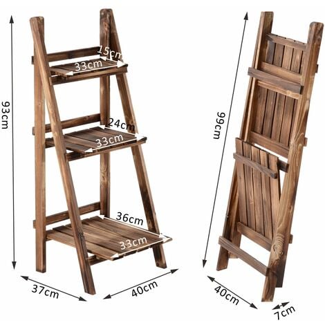 Etagère échelle à fleurs 3 niveaux pliable bois de sapin 40 x 37 x 93 cm charge max. 40 Kg