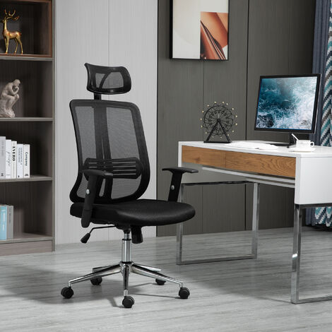 Vinsetto - Fauteuil de bureau chaise de bureau assise haute réglable dim.  59L x 65l x 109-124H cm pivotant 360° maille respirante noir