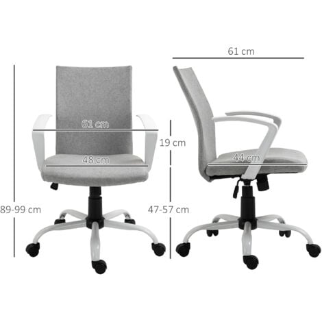 Chaise de bureau ergonomique hauteur réglable pivotante 360° piètement acier blanc lin gris clair