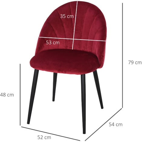 Lot de 2 chaises velours bordeaux pieds métal noir dim. 52L x 54l x 79H cm
