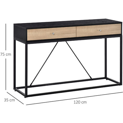 Table console moderne 2 tiroirs métal et panneau de particules dim. 120 x 35 x 75 cm