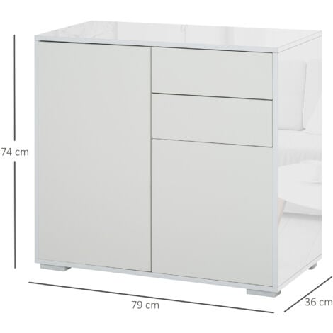Commode buffet meuble de rangement 2 tiroirs 2 portes avec étagère 79 x 36 x 74 cm blanc